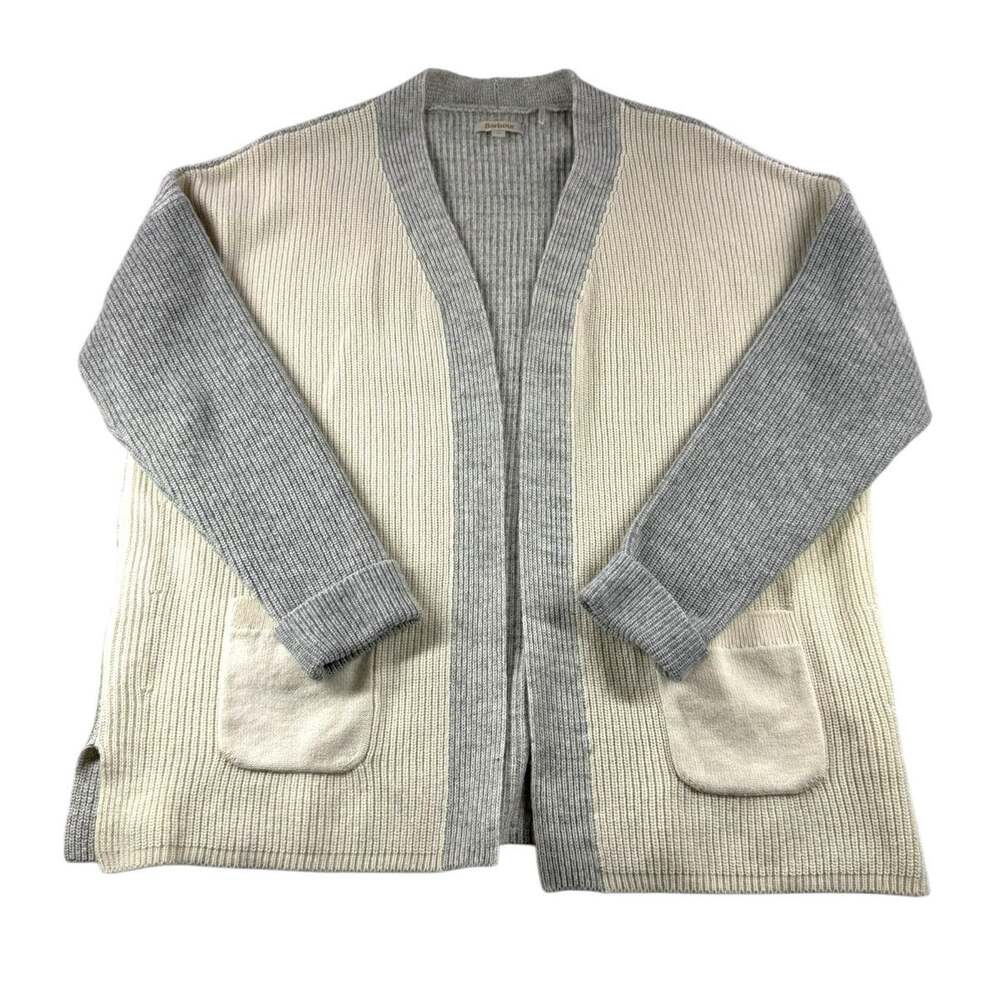 Barbour Dipton Cardigan M Wool Cotton Blend Grey Cream Fishermans Rib Open Front